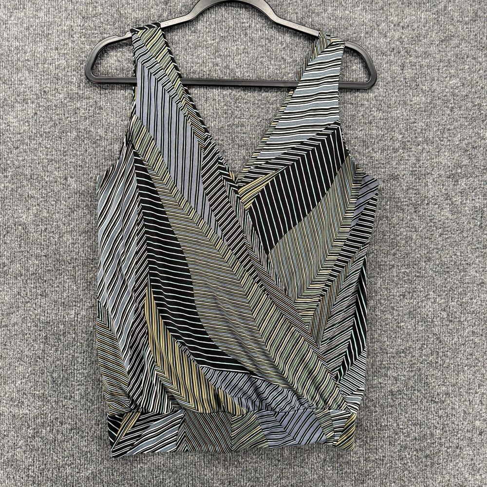 Allison Joy Blouse Womens S Striped Wrap Front Sleeveless Modern Minimalist Chic